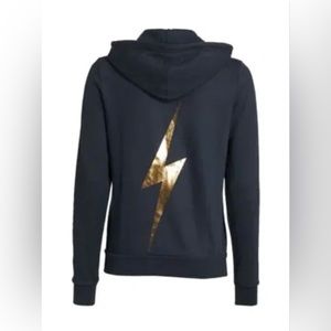 Aviator Nation Lighting Bolt Zip-up Hoodie in Charcoal & Metallic Gold, Size M